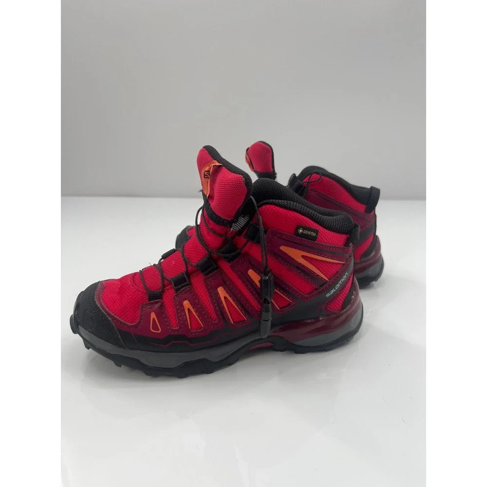 Salomon XA Pro 3D Mid GTX Kids Hiking Boots Red Black Waterproof Size 1 398651
